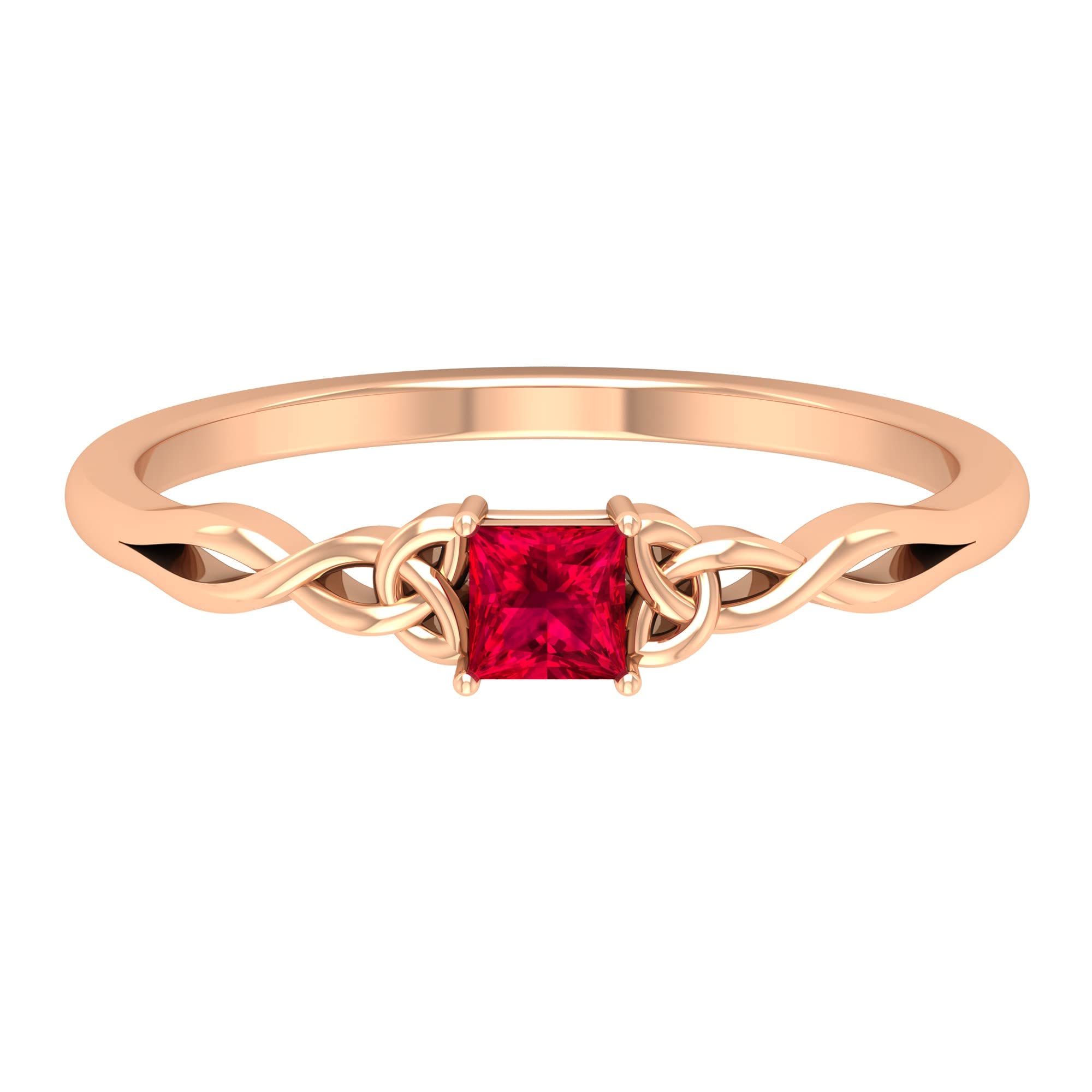 1/4 CT Princess Cut Ruby Solitaire Ring for Women - July Birthstone, 14K Solid Gold Celtic Ring - Elegant Gift for Anniversary, Engagement & Special Occasions