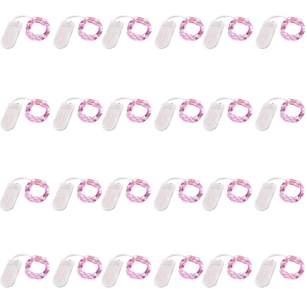 24 Pack Fairy Lights Battery Operated - 6.6ft 20 LED Mini String Lights with Silver Wire, Starry Twinkle Lights for DIY, Wedding, Party, Festival, Halloween & Christmas Decorations (Pink) | Perfect for Bedroom, Garden, Patio and Holiday Lighting