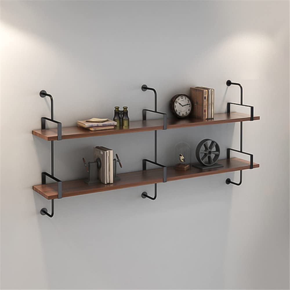 NIUYAO Floating Shelves Wall Mounted - Rustic Wood Bookcase Shelf Set of 4, Industrial Style 2-Tier Wooden Wall Shelves (59