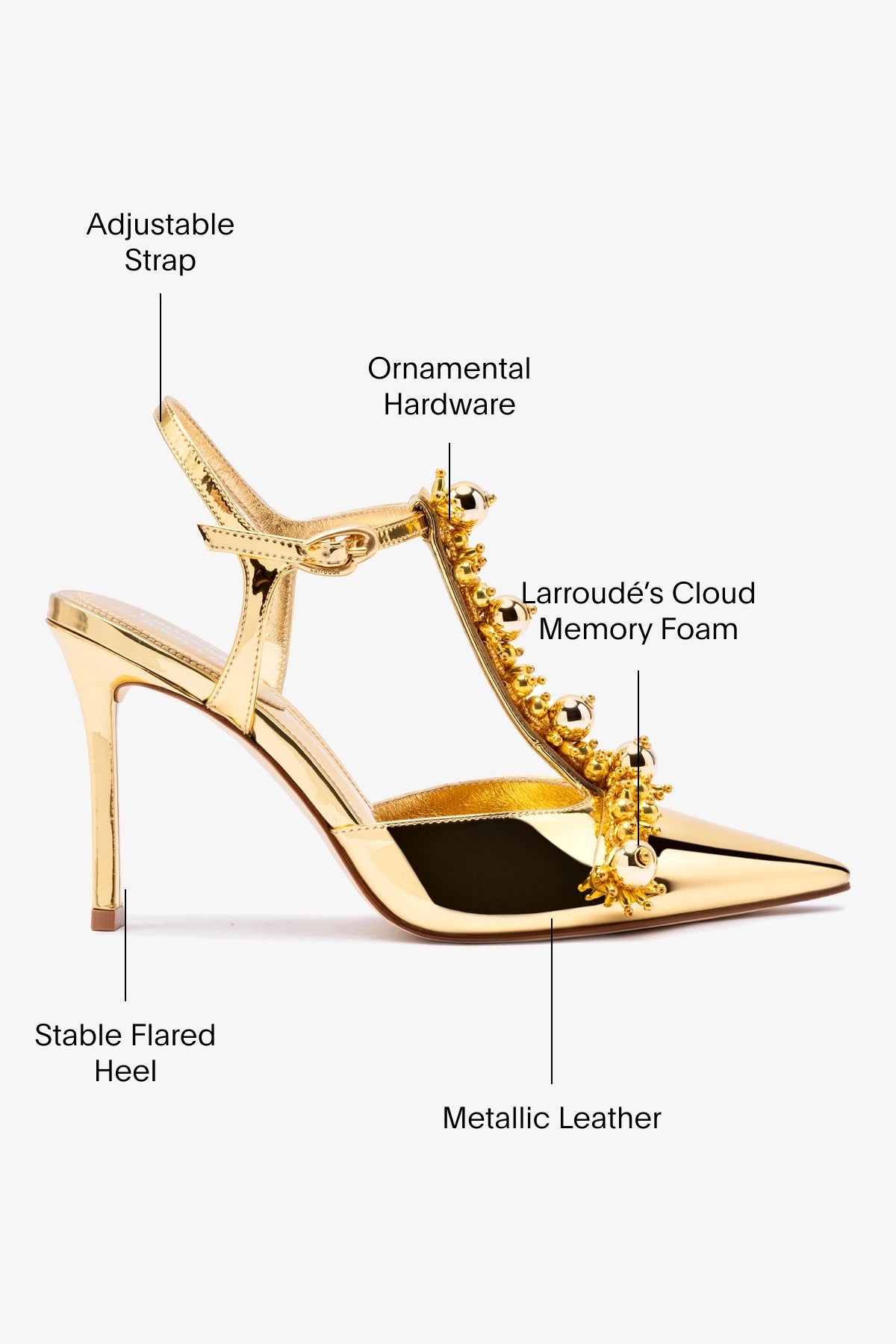 Larroudé x Libertine Women's Gold Specchio & Golden Balls Heeled Pumps - Elegant Party Shoes for Weddings, Evening Events & Special Occasions