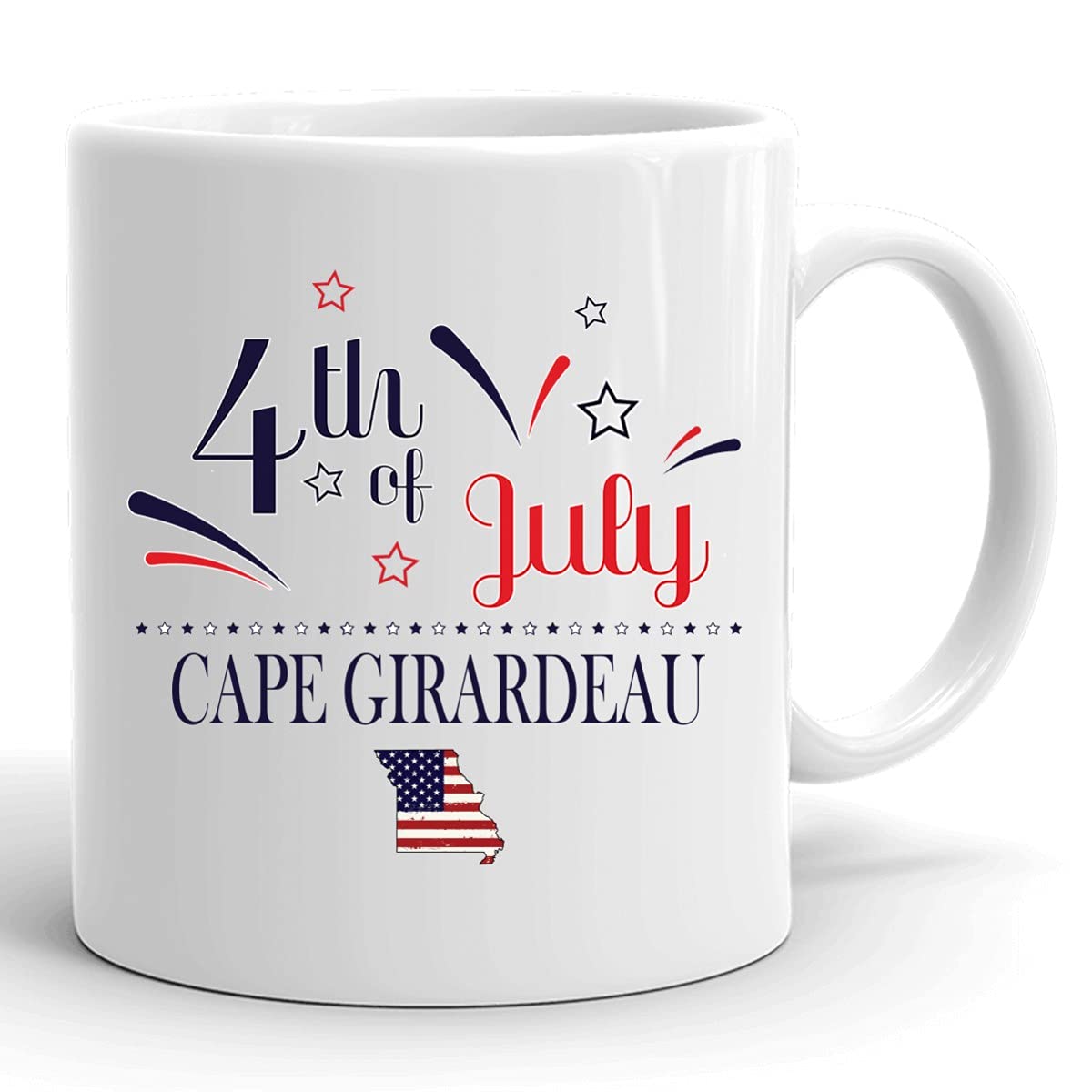 Personalized 11oz Coffee Mug - Custom USA Flag Design for Independence Day, Happy 4th of July Gift - Cape Girardeau Missouri City & State Pride - White Ceramic Cup - Perfect for Home, Office & Patriotic Celebrations