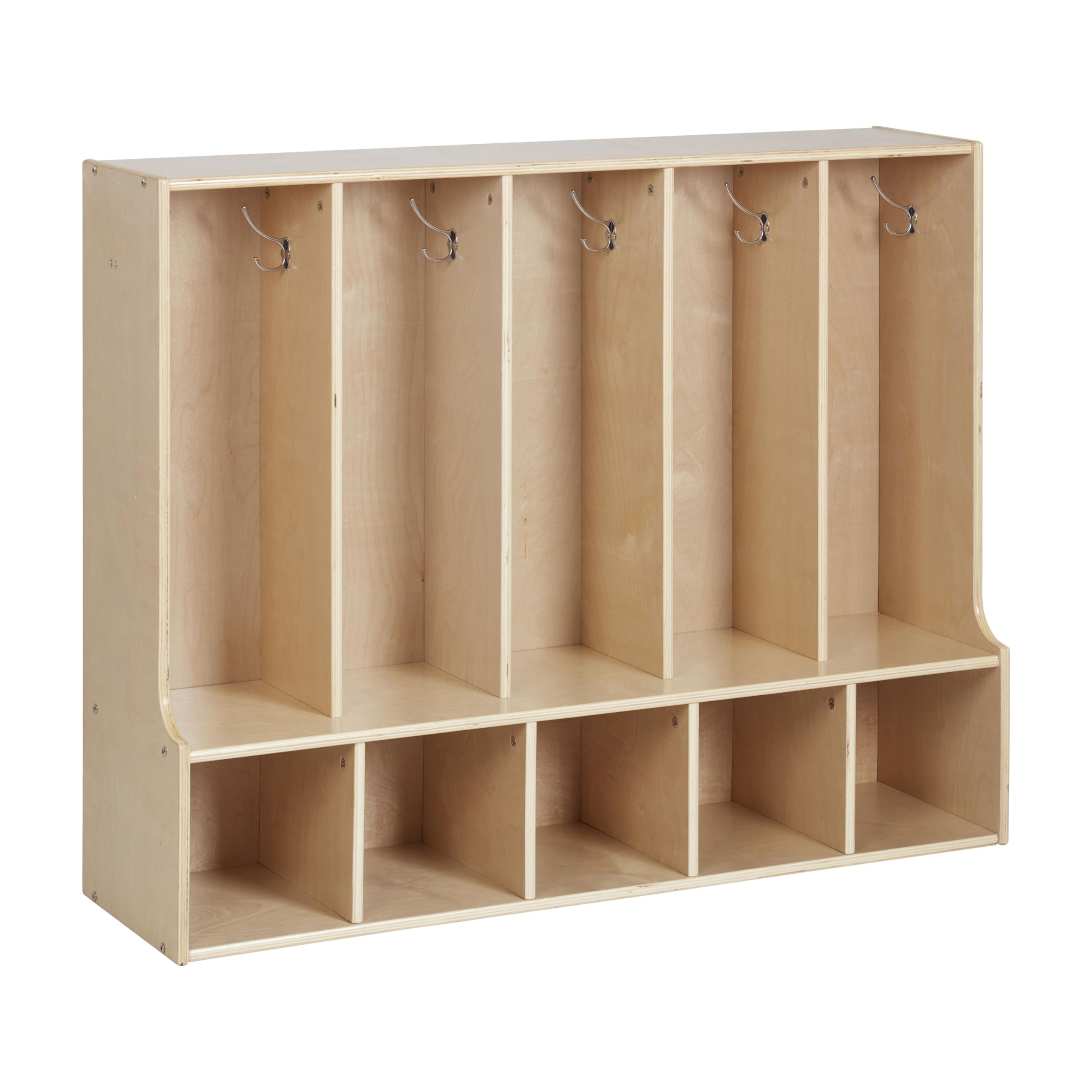 ECR4Kids 5-Section Toddler Coat Locker with Bench - Natural Wood Classroom Storage Furniture for Daycare, Preschool & Kindergarten Organization