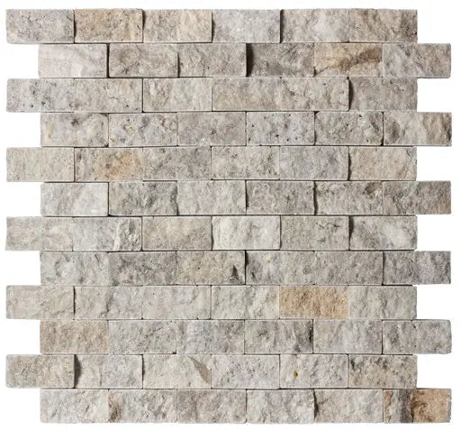 Premium Silver Travertine 1x2 Split Face Mosaic Tile - Natural Stone Wall & Backsplash Tile for Kitchen, Bathroom, Shower, and Fireplace