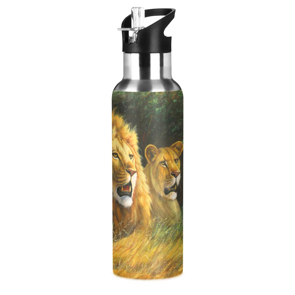Blueangle Lion Forest Oil Paint Stainless Steel Water Bottle - 22oz Vacuum Insulated Thermos for Gym, Hiking & Outdoor Activities | Keeps Drinks Hot/Cold for 24 Hours | Perfect for Workouts, Camping & Office Use