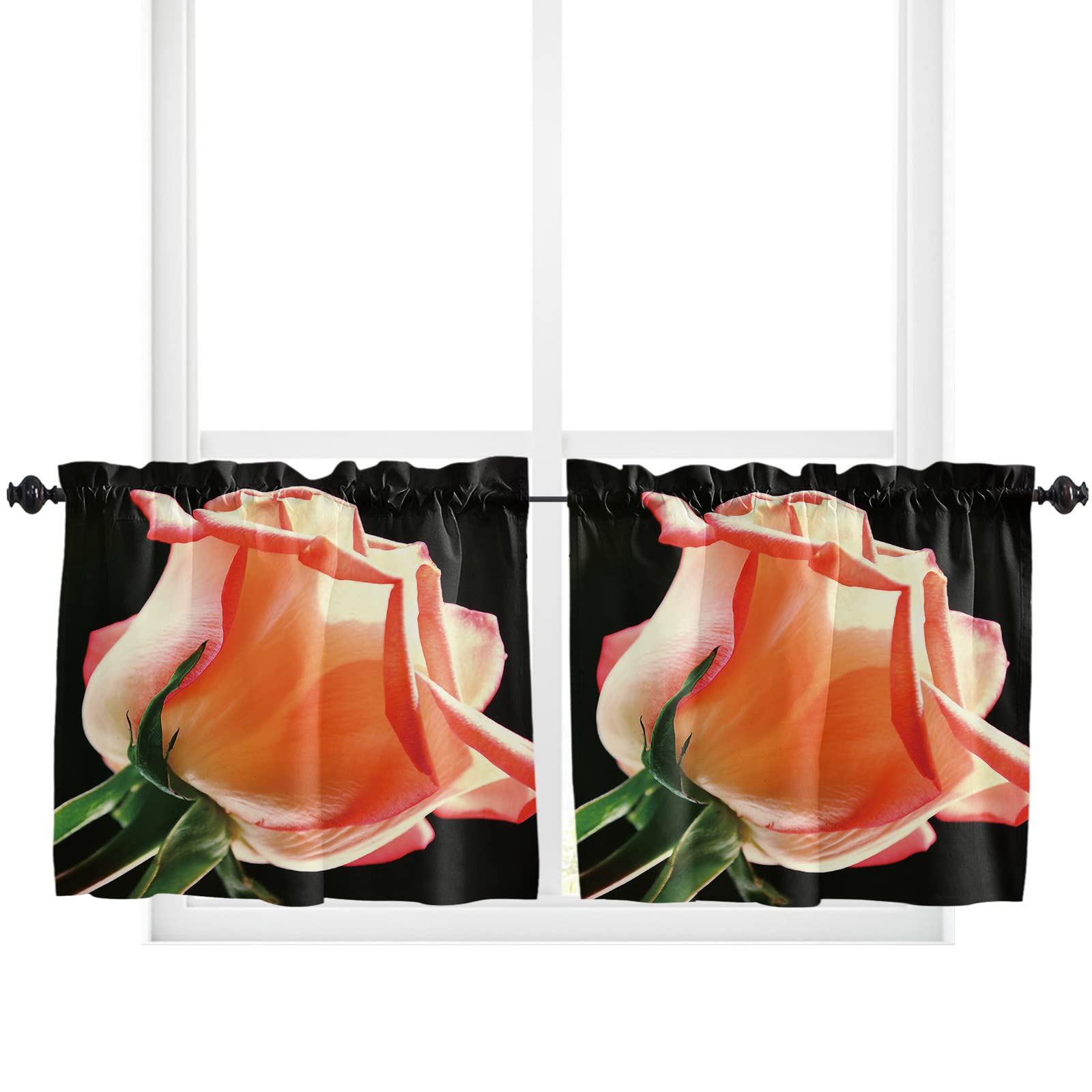 Pink Rose Floral Window Curtains - Set of 2 Panels (27.5x24in) for Bedroom & Kitchen Decor