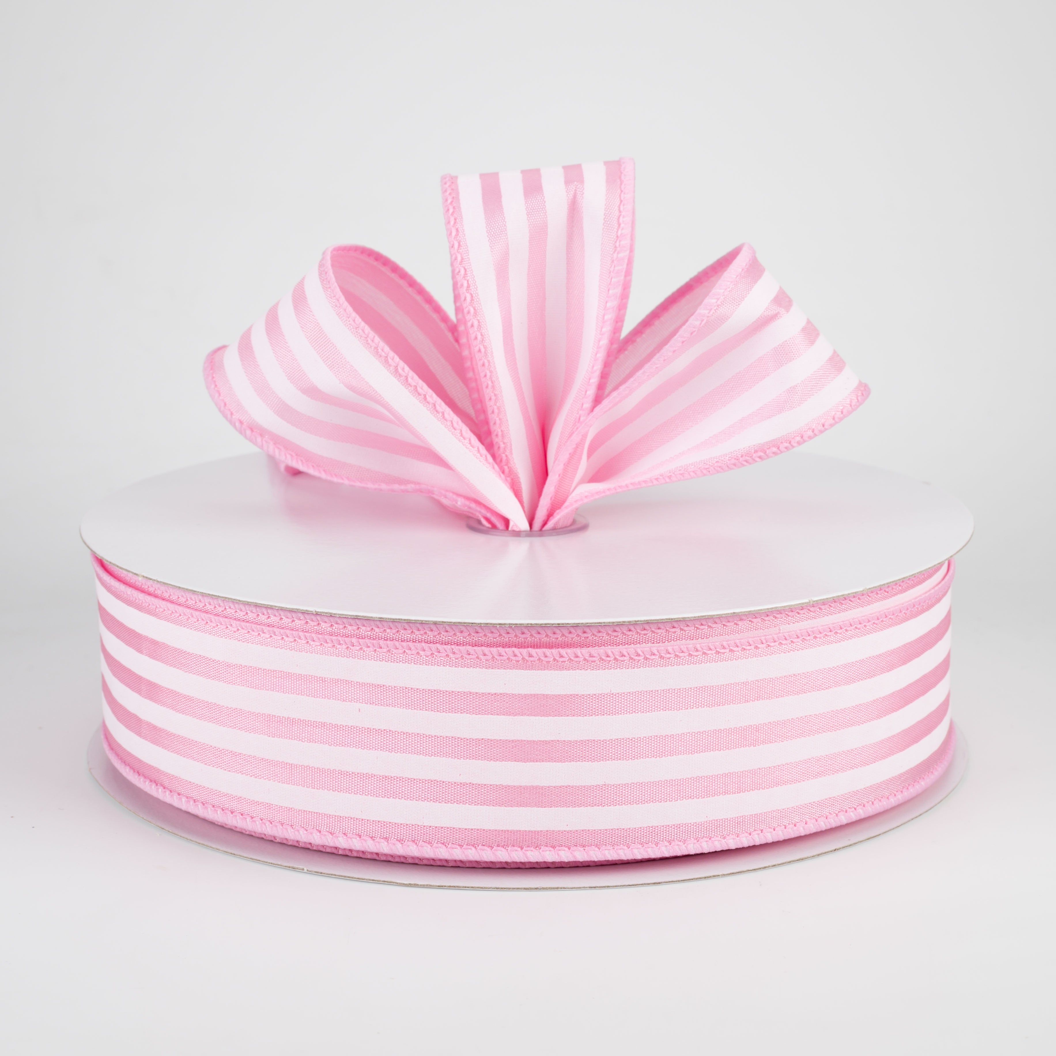 1.5 Inch Cabana Stripes Ribbon - White on Pink Satin Ribbon (50 Yards) for Gift Wrapping, DIY Crafts, Party Decorations, Hair Bows and Scrapbooking
