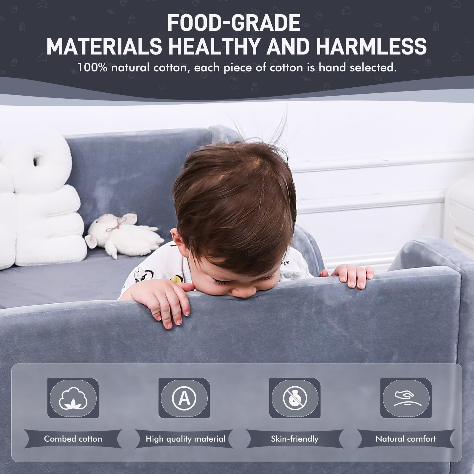 Safe & Sturdy Toddler Bed for Kids - Standard Crib Size with Extra Safety Rails, Certified Fabric Toddler Floor Bed (Gray) - Perfect for Nursery, Daycare & Transitioning from Crib to Big Kid Bed