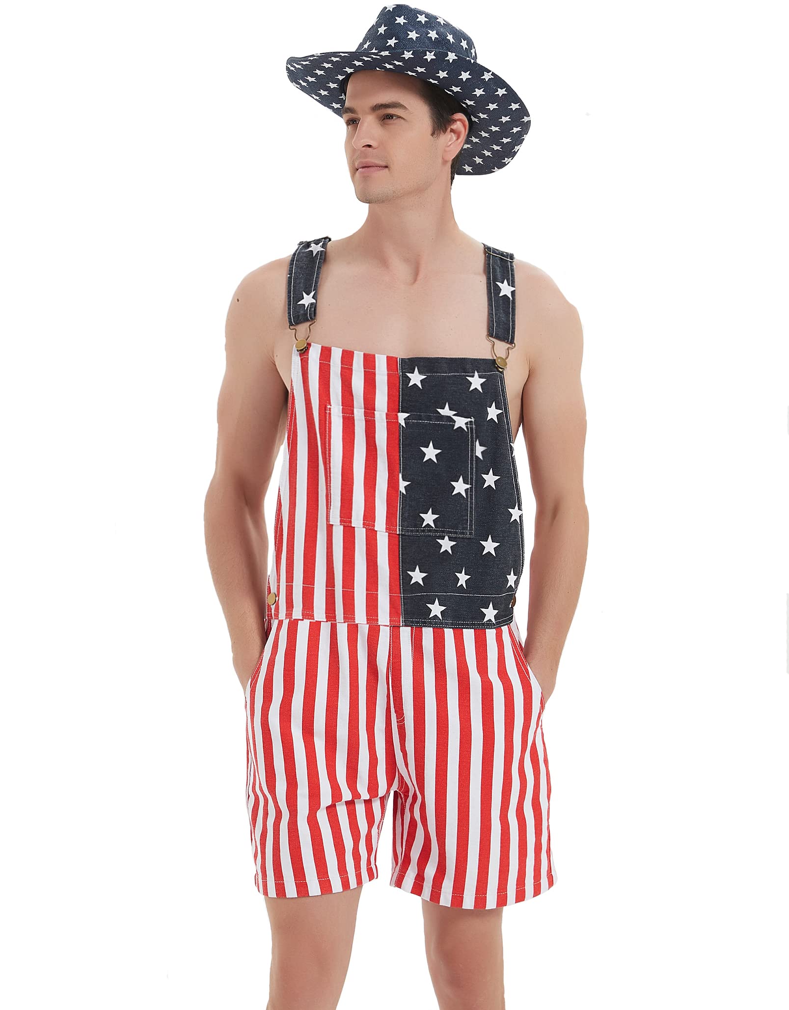 American Flag Denim Overalls Shorts for Men & Women - Adjustable Strap Casual Romper Jumpsuit | Perfect for 4th of July, BBQ Parties & Patriotic Events
