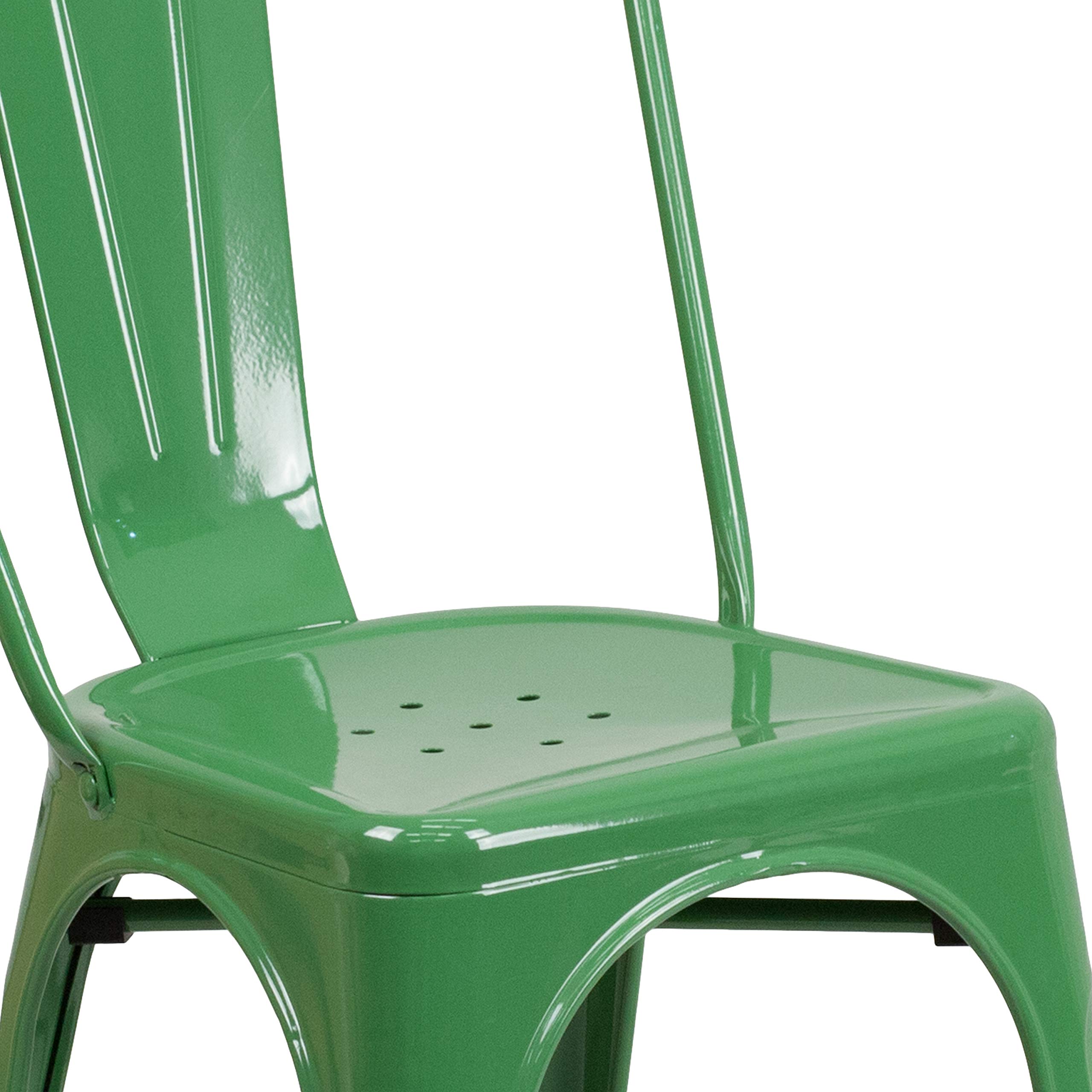 4 Pack Green Metal Stackable Chairs for Indoor & Outdoor Use - Durable Bistro & Restaurant Chairs for Patio, Cafe, Dining Room & Garden