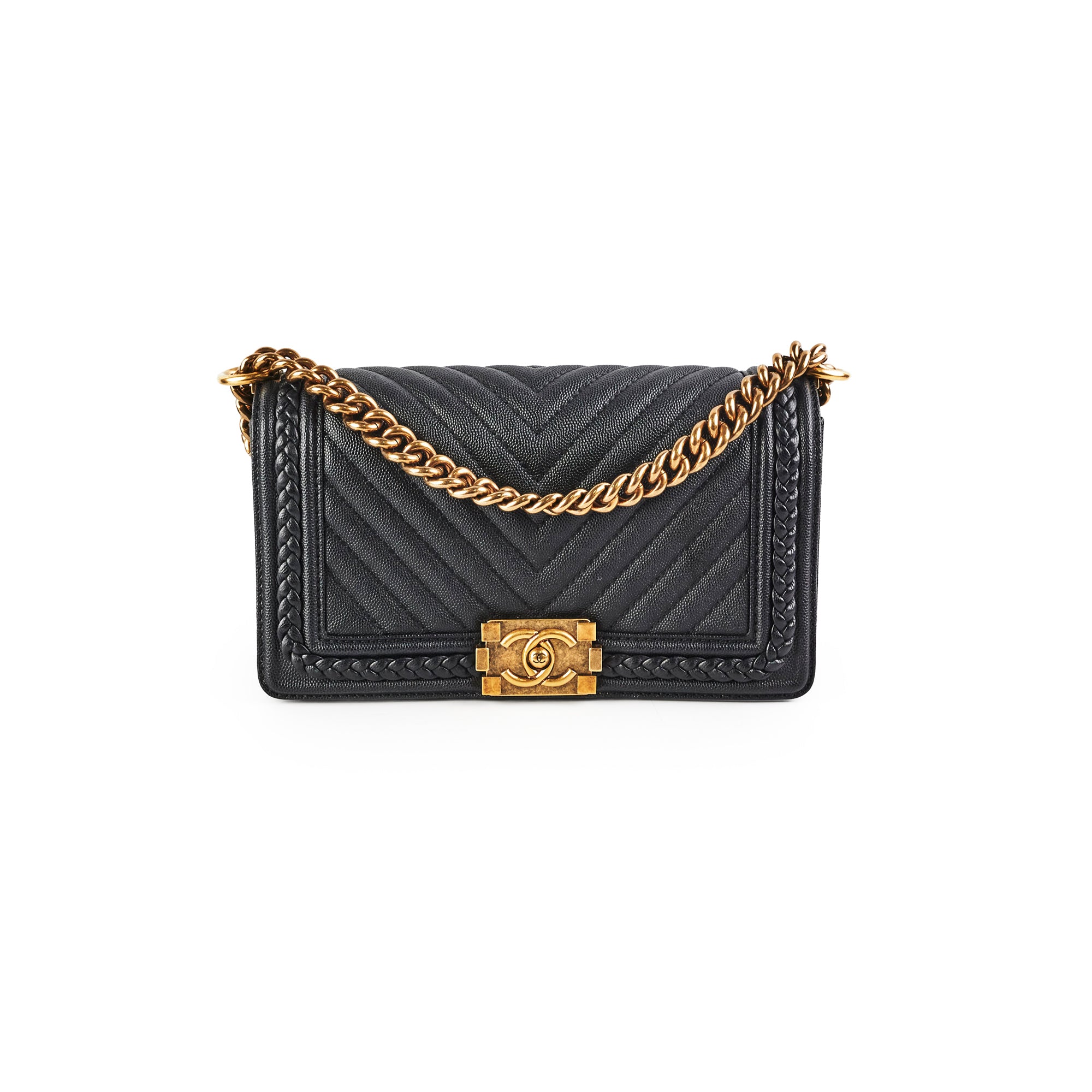 Chanel Old Medium Boy Bag in Black Chevron Caviar Leather - Luxury Crossbody Bag for Women, Perfect for Evening Events & Daily Use