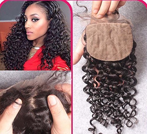 Remeehi 4x4 Brazilian Virgin Human Hair Closure - Deep Curly Silk Base, Bleached Knots, Free/Middle/3 Part, Natural Color (12 Inch) - Perfect for Protective Styles, Weaves & Extensions