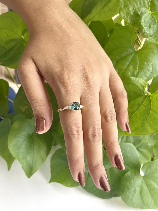 14K Rose Gold London Blue Topaz and White Diamond 3-Stone Engagement Ring for Women | Round & Pear Cut Bridal Proposal Ring | Perfect for Weddings, Anniversaries & Special Occasions