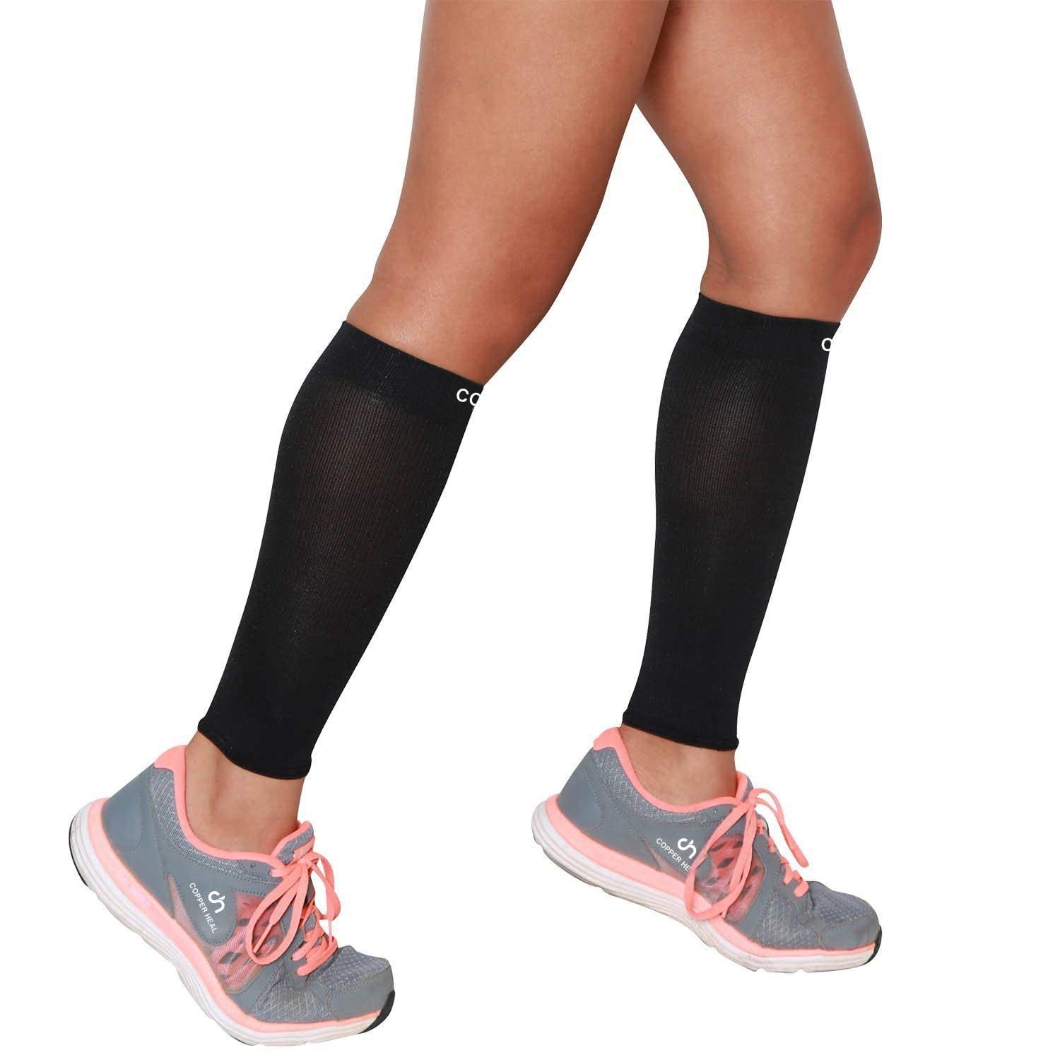 COPPER HEAL CALF Copper Compression Sleeves (1 Pair) - Best for Exercise, Sports Recovery & Pain Relief - Muscle Strains, Shin Splints, Leg Support - Unisex for Men & Women - Perfect for Running, Gym Workouts & Post-Training Recovery