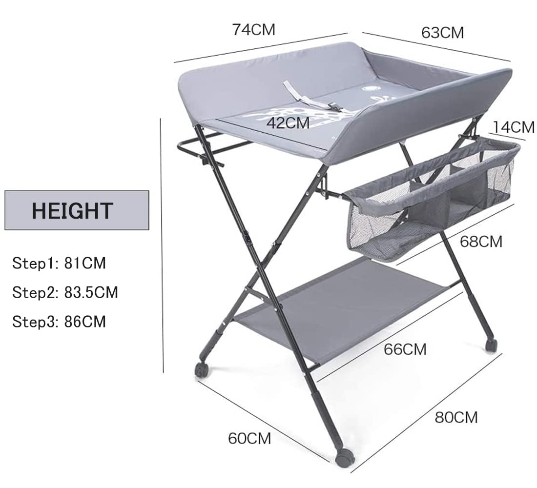 Portable Baby Changing Table with Wheels & Storage - Foldable Diaper Changing Station for Nursery, Travel & On-the-Go Parenting