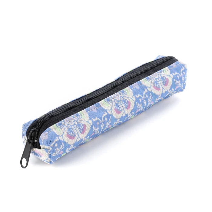 Nishijin Woven Pencil Case - Japanese Traditional Craft Floral & Bird Design in Pale Blue | Handmade in Kyoto, Japan | Perfect for School, Office & Gift Giving
