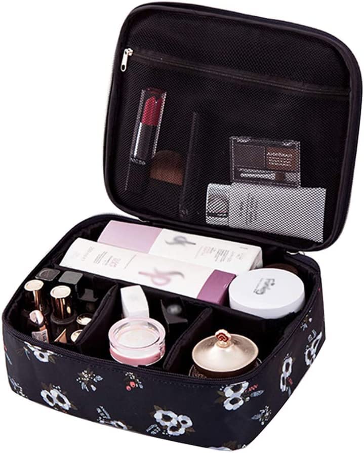 Jarvis Portable Travel Makeup Bag Organizer for Women - Waterproof Cosmetic & Toiletry Storage Case with Dividers - Perfect for Travel, Gym, and Daily Use (Black Floral Design)