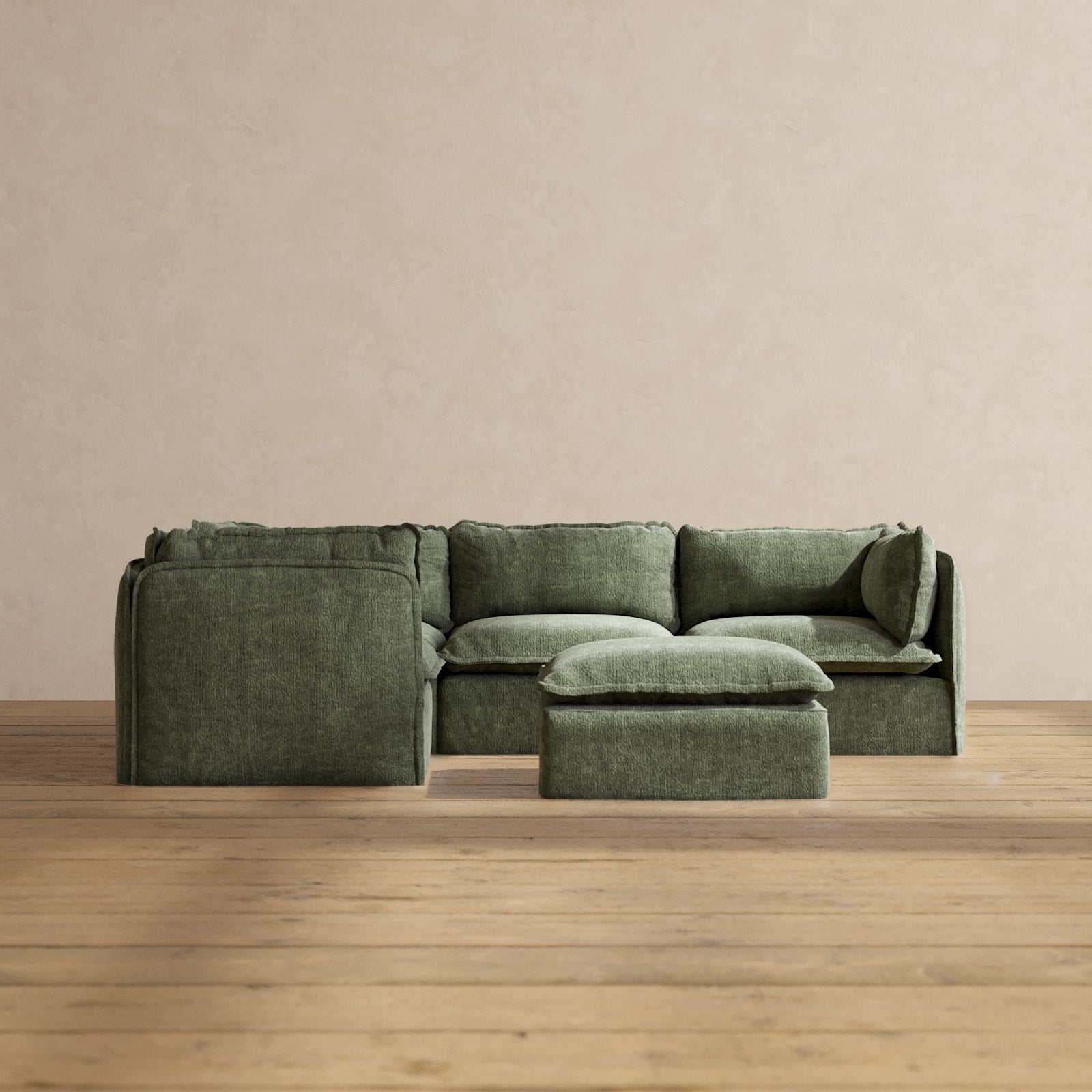 Modular Performance 4-Seater Corner Sectional Sofa with Ottoman in Willow Fabric | Deluxe Blend Sofa Set for Living Room, Family Room & Home Theater