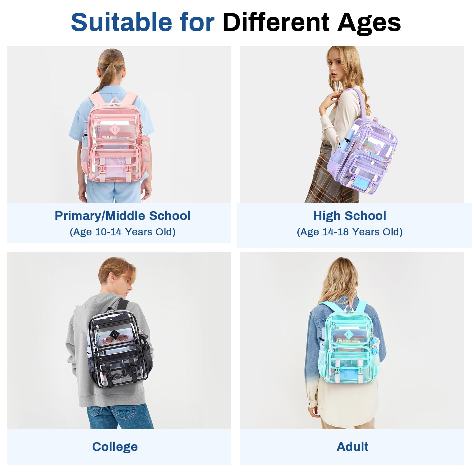 Clear Backpack for School & Travel - Heavy Duty PVC Transparent Bookbag with Multiple Pockets for Women & Teens | Waterproof See-Through Stadium Bag with Leather Pendant (Pink) - Perfect for School, Concerts, Airport Security & Theme Parks