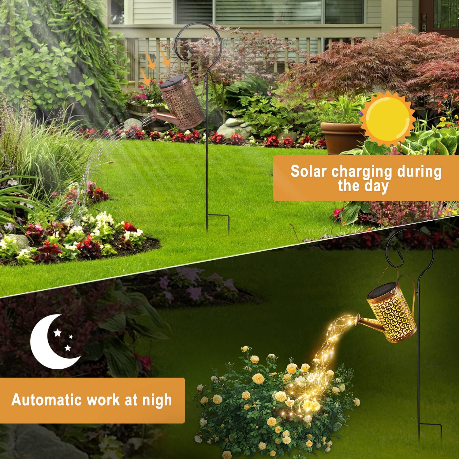 Solar Watering Can Lights - Large Outdoor Solar Garden Lights, Waterproof Metal Hanging Landscape Lighting for Yard, Patio, Pathway Decor | Perfect for Garden Parties, Wedding Decorations & Backyard Ambiance
