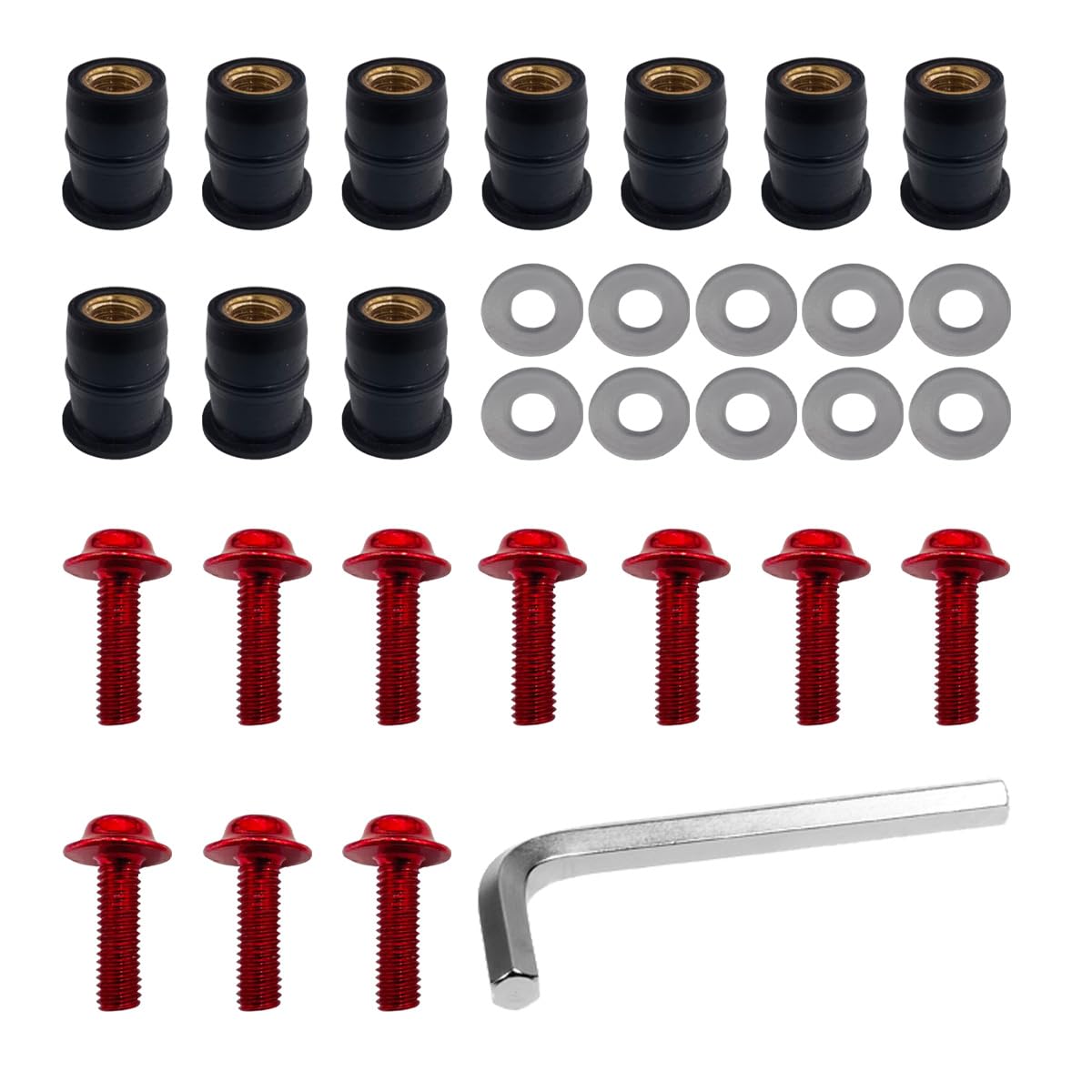 10 PCS Universal Motorcycle Windshield Bolts Kit - Aluminum Body Mounting Screws & Fairing Well Nuts Fastener Set for Windshield & Body Panels (Red) - Perfect for Motorcycle Maintenance & Customization Projects