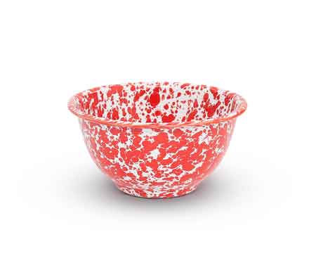 Premium Enamelware Bowls Set of 4 - 14oz Small Porcelain Bowls with Red Marble Design - Durable & Lightweight for Camping, Picnics, Home Decor & Kitchen Use