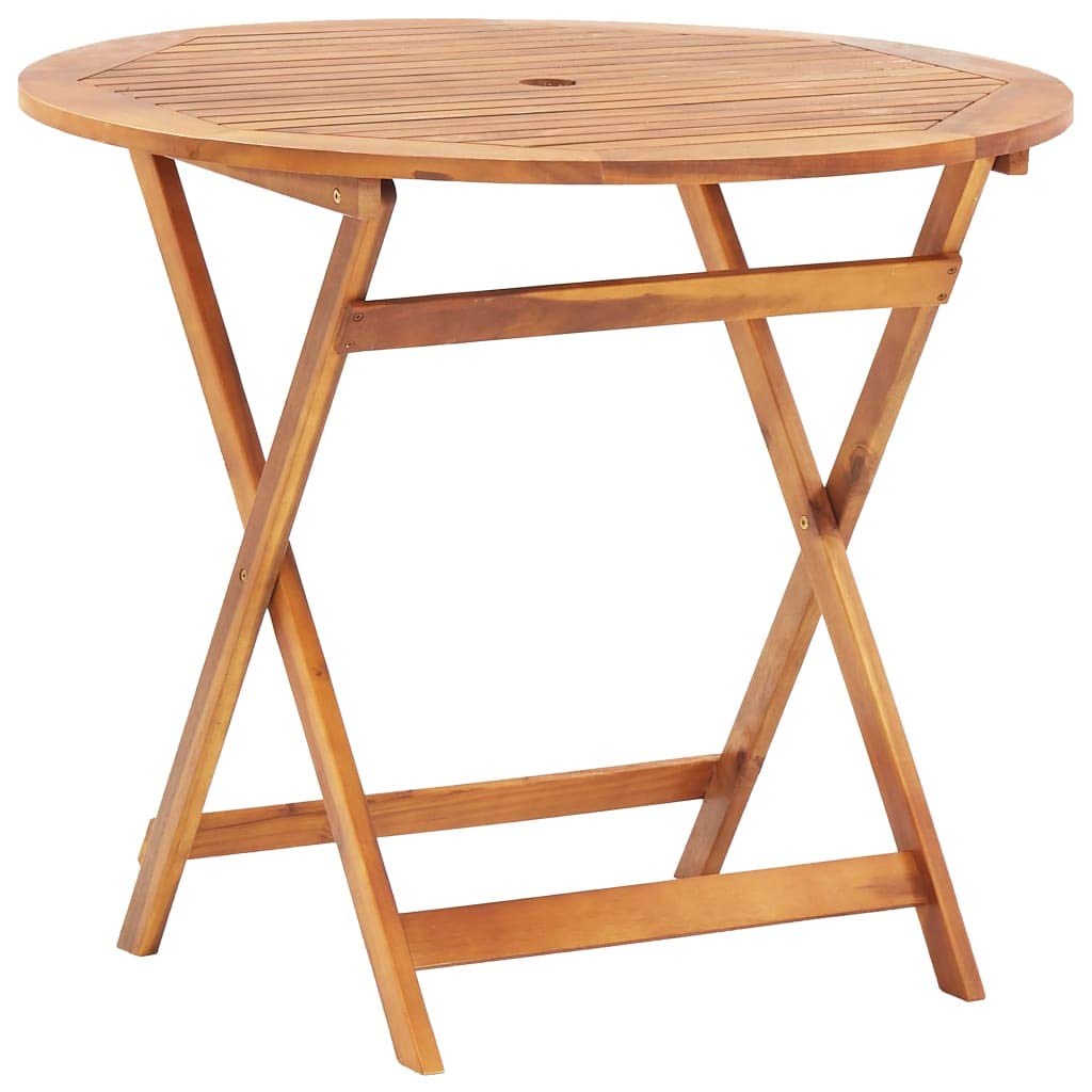 vidaXL Folding Patio Table 35.4x29.5 Inch - Solid Acacia Wood Outdoor Dining Table for Garden, Deck, Picnic & Indoor Use - Portable Tray Table for Patio Furniture & Home Decor