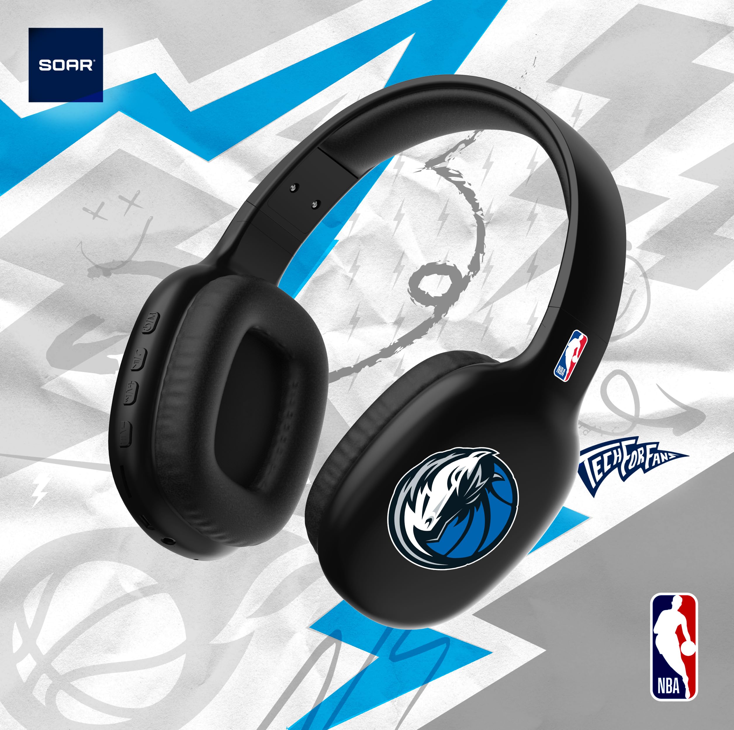 SOAR NBA Wireless Over-Ear Bluetooth Headphones with Noise Cancelling - Best for Gaming, Sports & Music - Comfortable Lightweight Design for Travel & Workouts