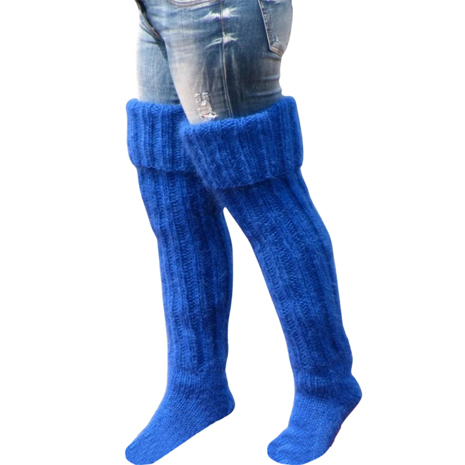 Women's Cable Knit Thigh High Socks - Striped Cotton Stockings for Winter Warmth