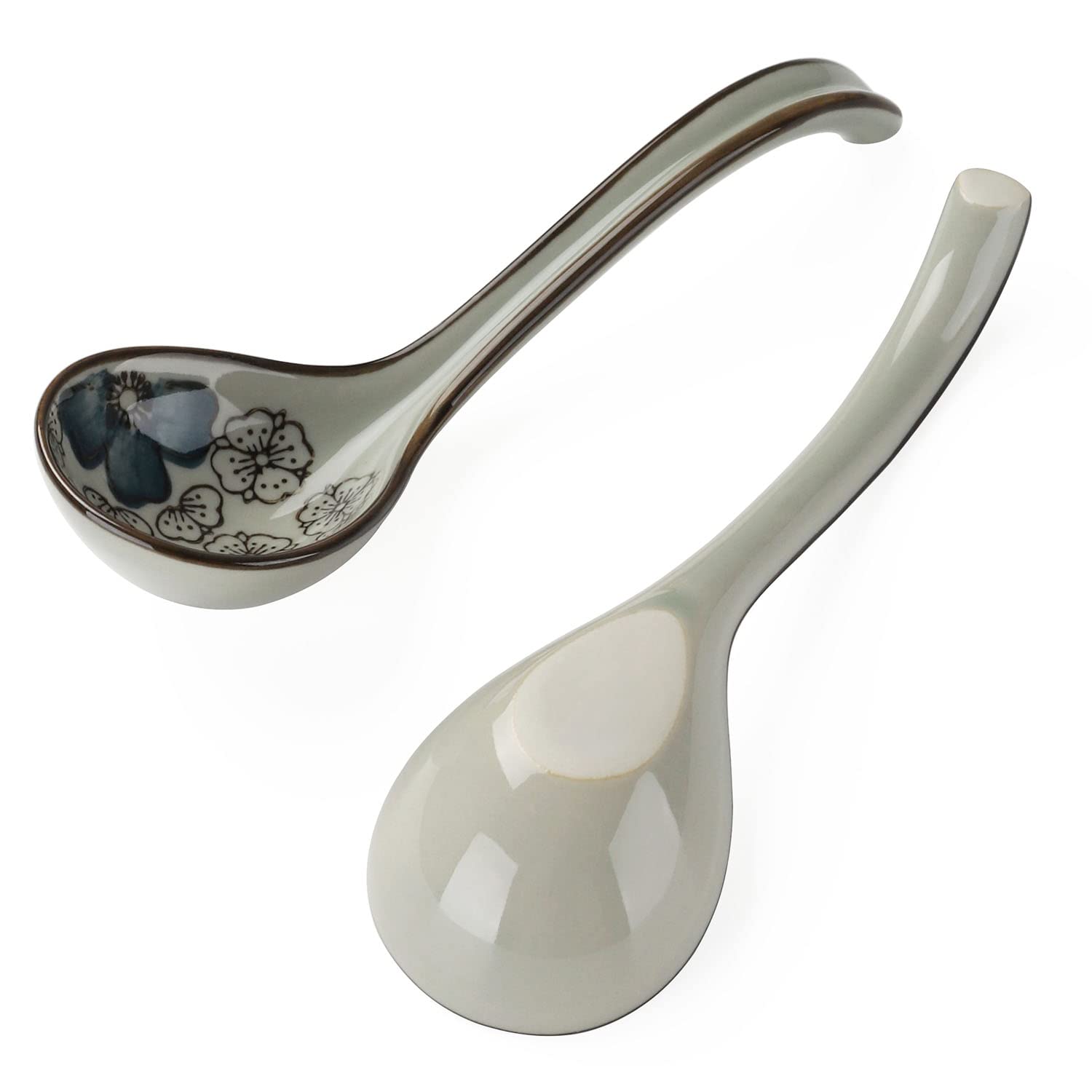 Premium Japanese Ceramic Soup Spoons Set of 4 - Long Handle Porcelain Asian Soup Spoons for Pho, Ramen, Noodles, Wonton & Dumplings - Ideal for Asian Cuisine, Restaurants & Home Dining (Model 2)