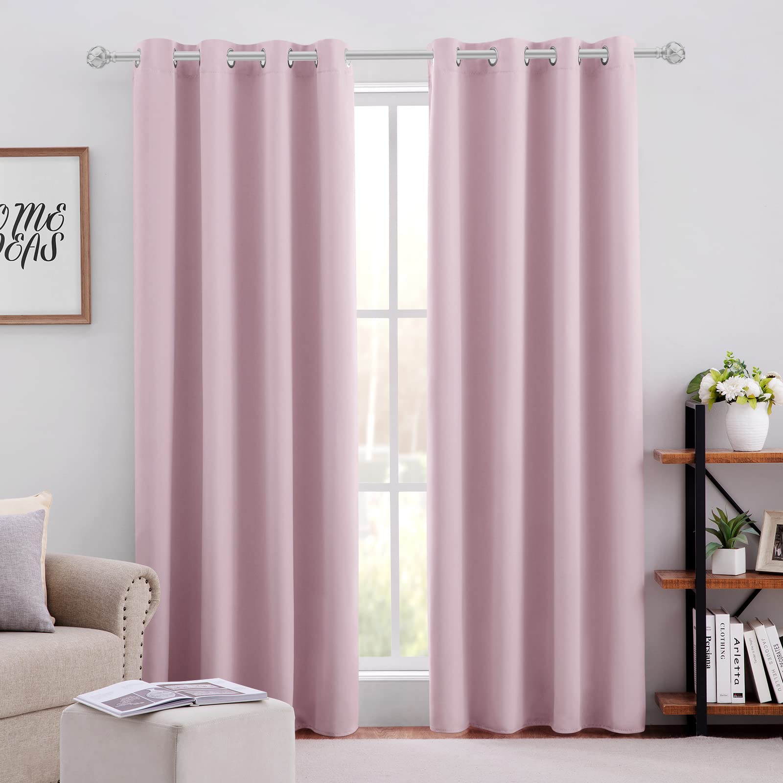 HomeIdeas Baby Pink Blackout Curtains 52x84 Inch - 2 Panels Set, Thermal Insulated Soundproof Grommet Window Drapes for Nursery & Bedroom | Room Darkening, Energy Saving & Noise Reduction for Better Sleep
