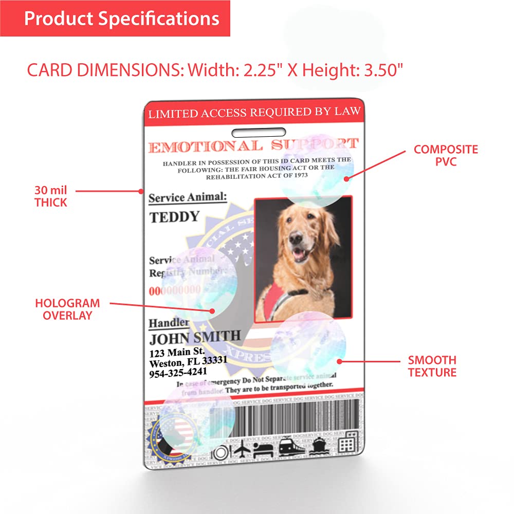 Custom Holographic Emotional Support Animal ID Card with ESA Letter - Official US Service Dog Registry QR Code - Perfect for Air Travel, Housing & Public Access