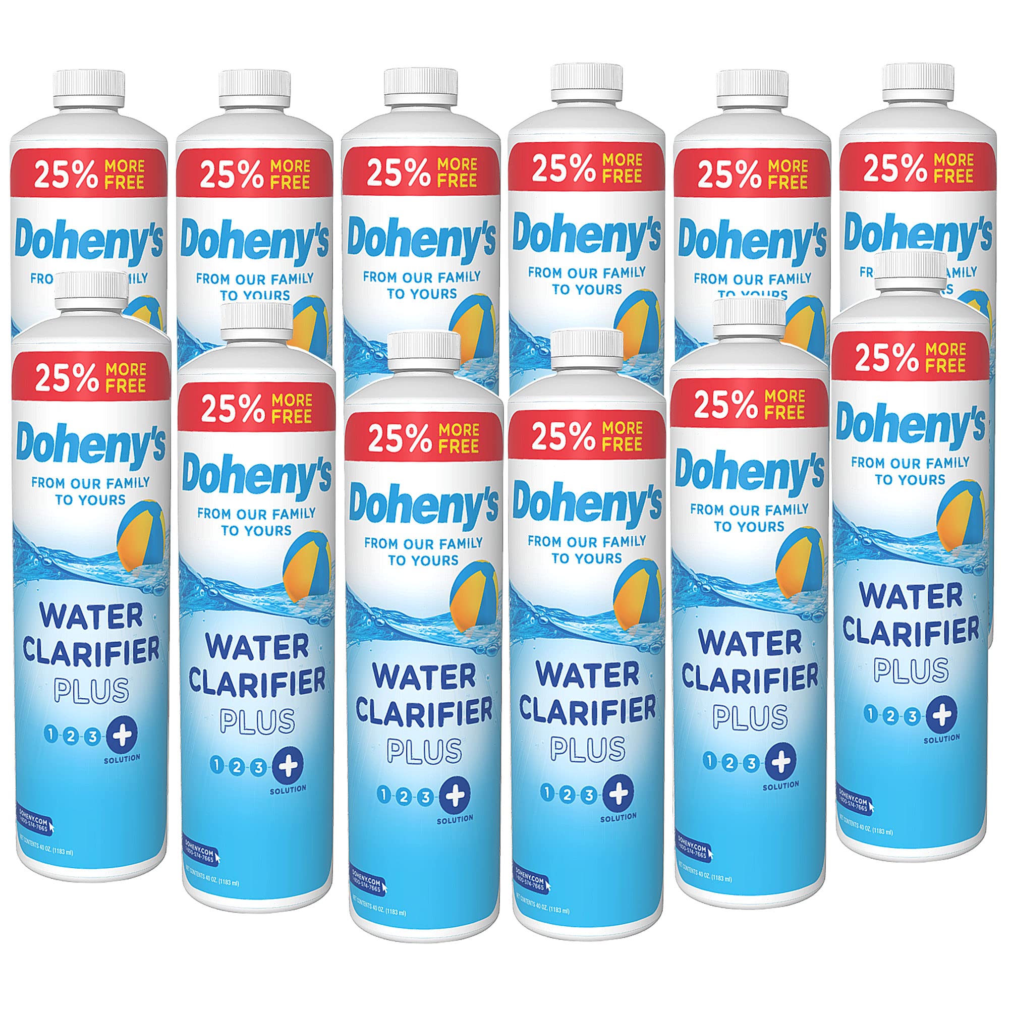 Doheny's Pool Water Clarifier Plus | Pro-Grade Formula for Crystal Clear Water | Binds Small Particles for Easy Filtration | 12 x 40 Oz Bottles (480 Oz Total) | Perfect for Swimming Pools, Spas & Hot Tubs