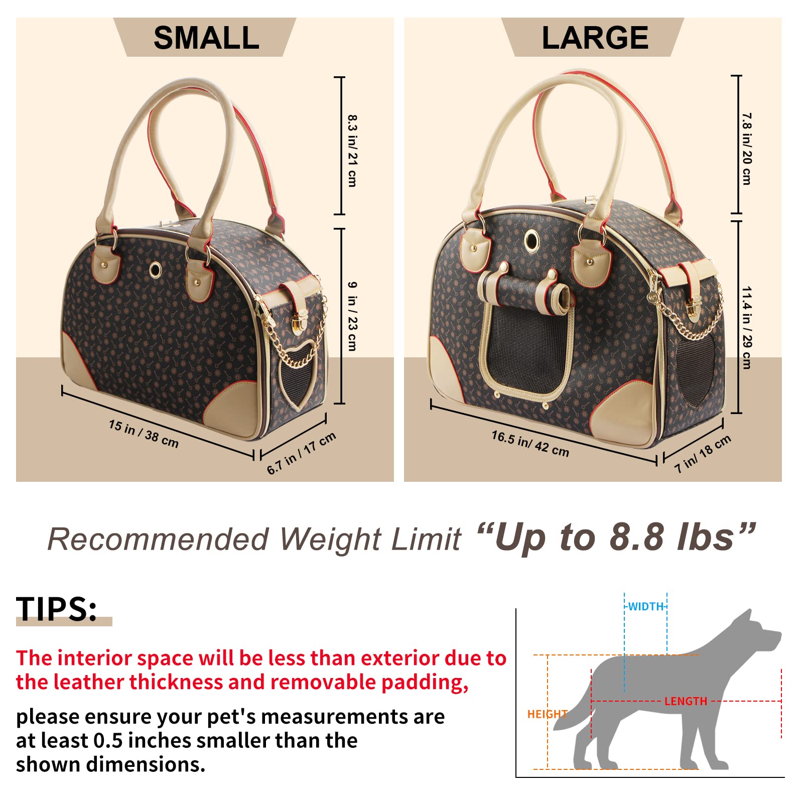 Premium PU Leather Pet Carrier Tote Bag for Dogs & Cats - Large Brown Hiking Backpack, Fashionable Handbag Purse for Travel, Outdoor Adventures & Daily Walks