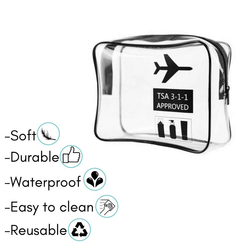 Clear Toiletry Bag for Travel - TSA Approved Transparent Hanging Makeup Pouch with Zipper, Airplane Liquids Organizer for Hand Luggage | Perfect for Carry-On Essentials, Cosmetics & Toiletries | by HUNYLONDON