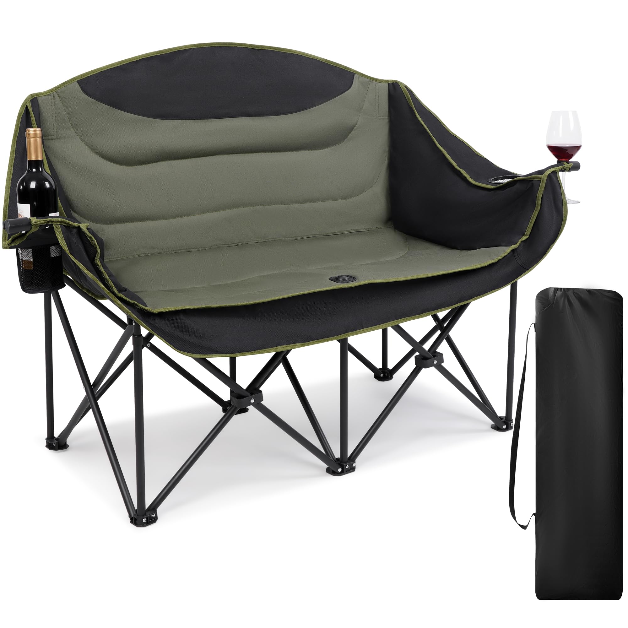 UBALANCE Heavy Duty 650LBS Portable Double Camping Chair for Adults - Oversized Folding Loveseat for Outdoor Activities, Garden, Lawn, Picnic, Beach & Fishing (Green) | Perfect for Couples Camping, Backyard Relaxing and Outdoor Events