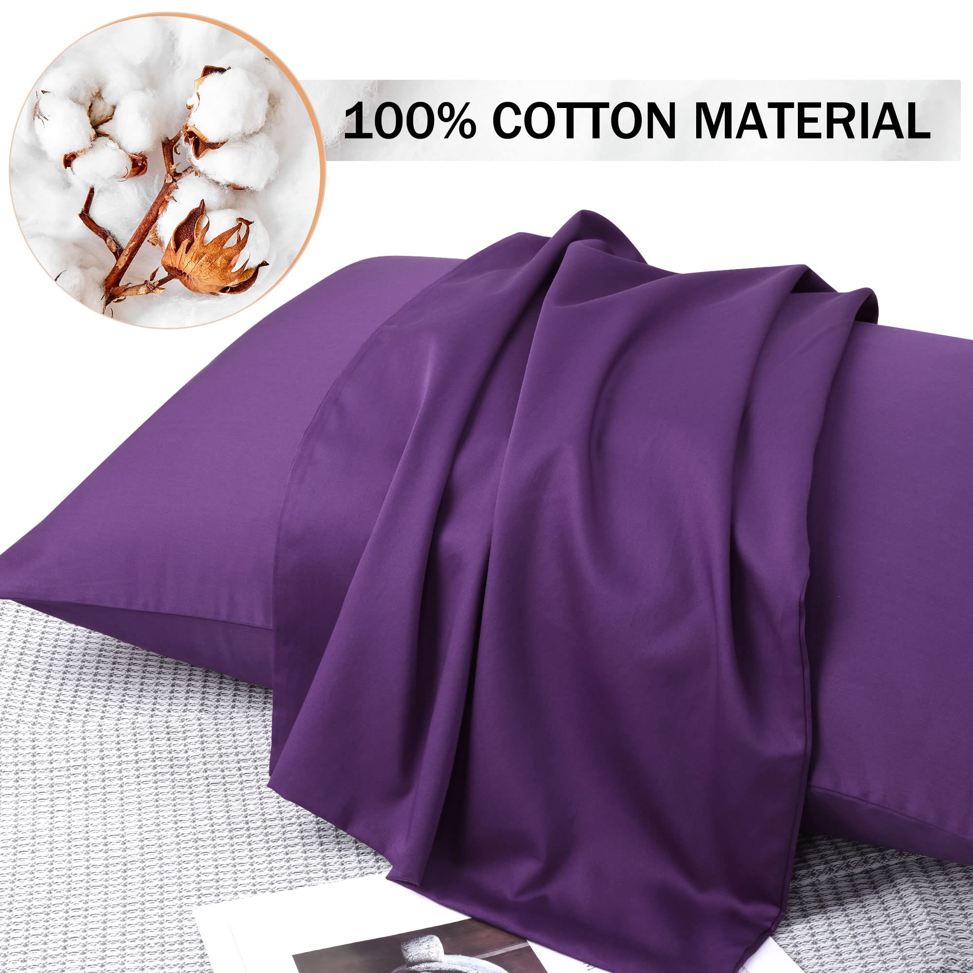 Soft & Breathable Pillowcases Set of 2 - 100% Cotton Standard Size Pillow Covers for Bedroom - Perfect for Home, Hotel, and Travel Use