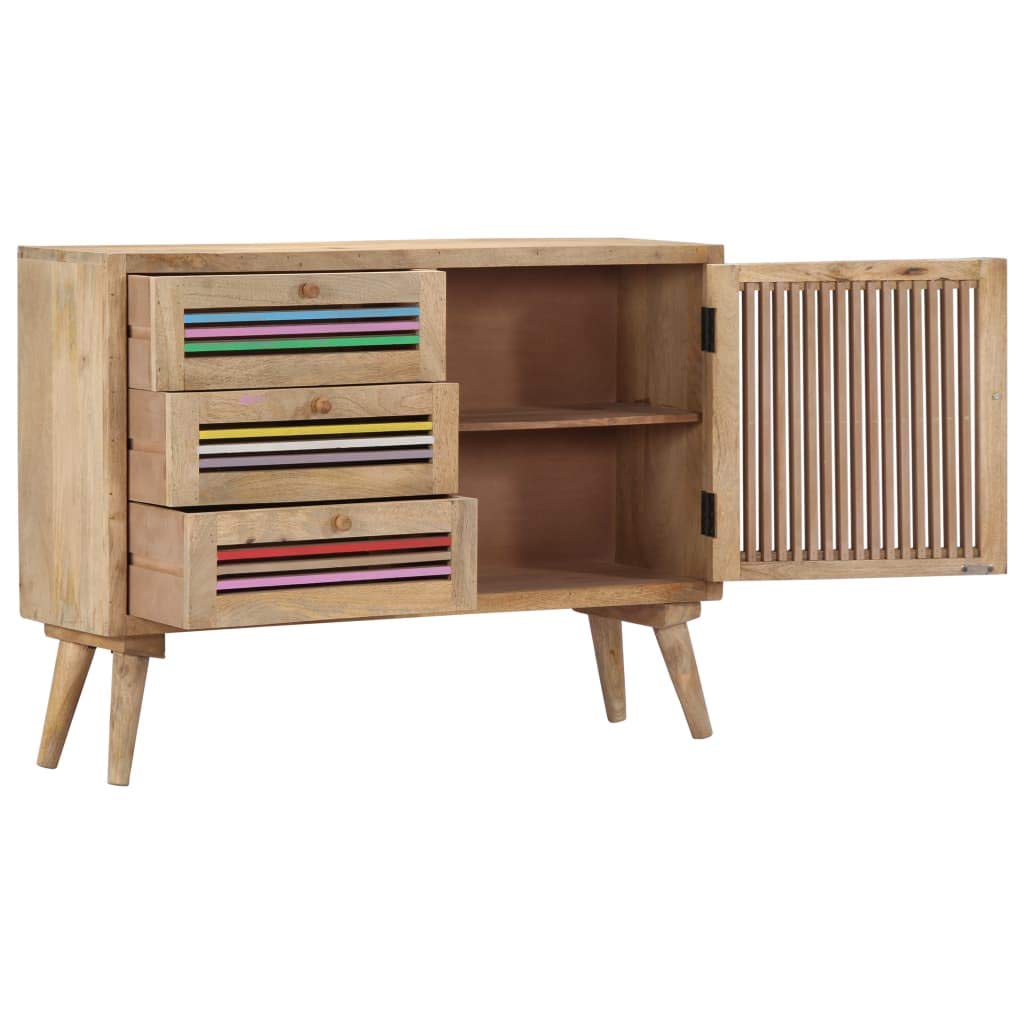 vidaXL Solid Mango Wood Sideboard Cabinet - 4 Door Storage Commode for Living Room & Dining Room - Scandinavian Style Furniture for Home Organization & Decor