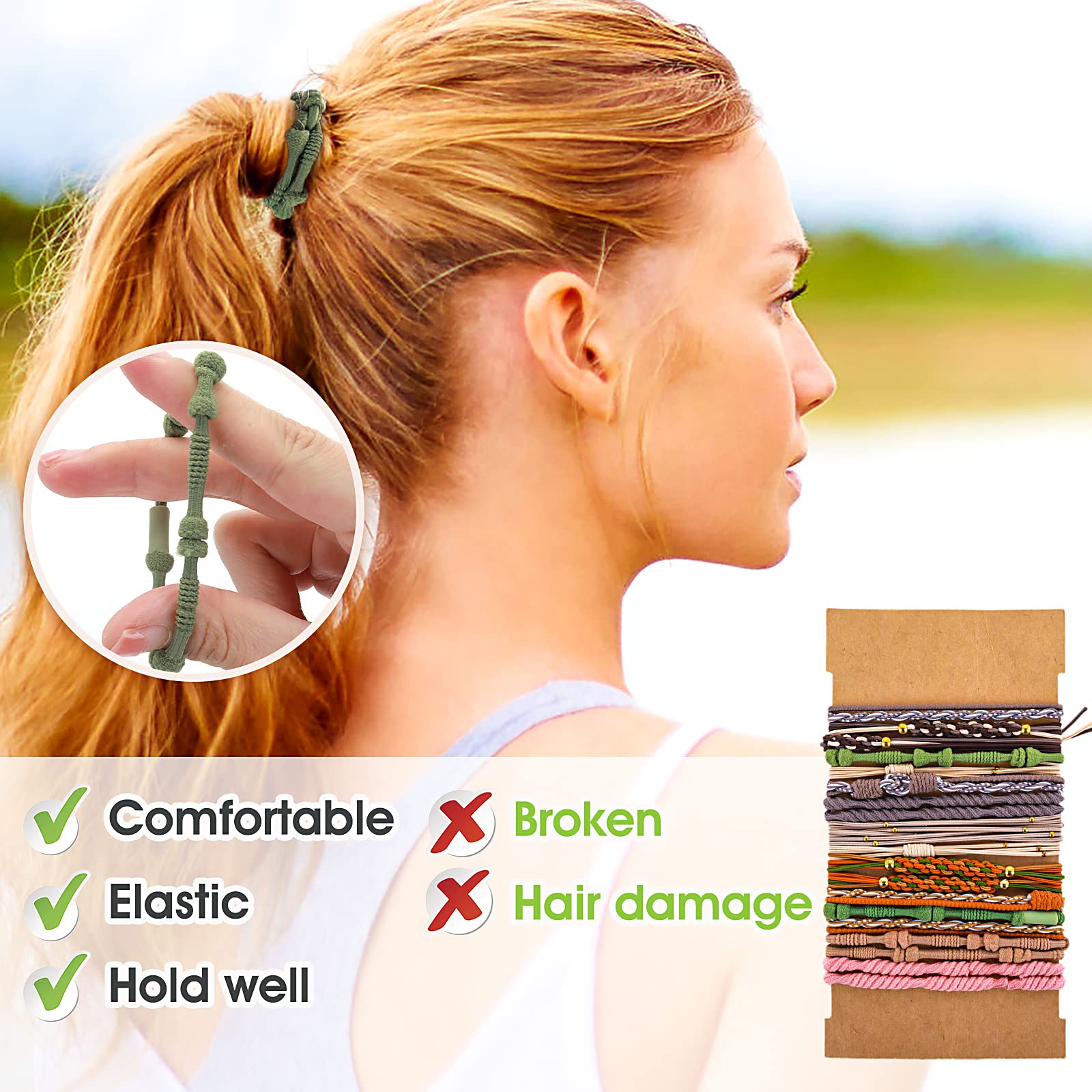 Boho Hair Ties for Women - 20 Pcs Elastic Ponytail Holders & Bracelets - Cute Hair Accessories for Thick & Thin Hair - Perfect for Everyday Wear, Workouts, and Boho Fashion