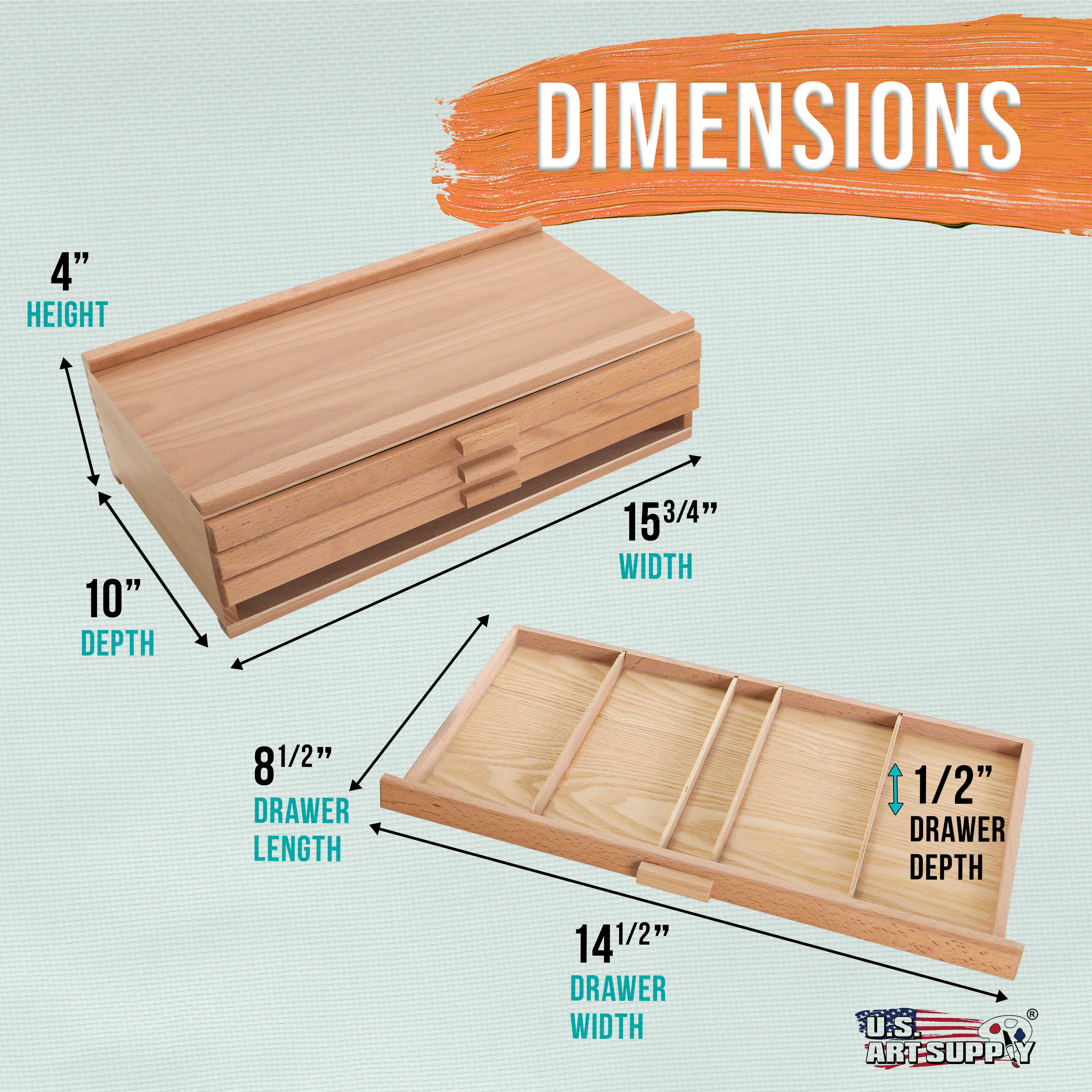 4-Drawer Artist Wood Storage Box for Pastels, Pens, Markers - Elm Hardwood Construction with 5 Compartments per Drawer - Perfect for Drawing, Sketching & Art Supplies Organization - Ideal for Artists, Students & Craft Rooms