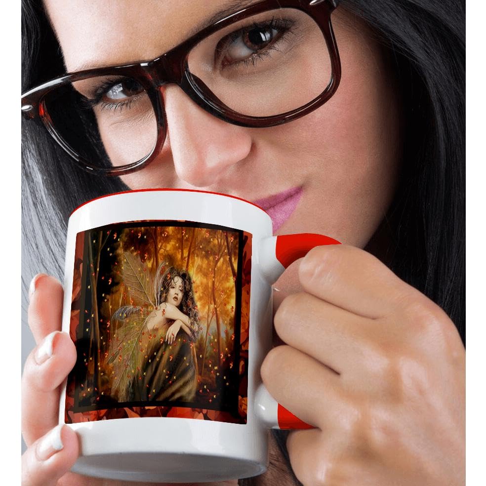 3D Rose Forest Fairy Two-Tone Ceramic Coffee Mug - Red, Perfect for Tea & Coffee Lovers, Gifts, Home & Office Use