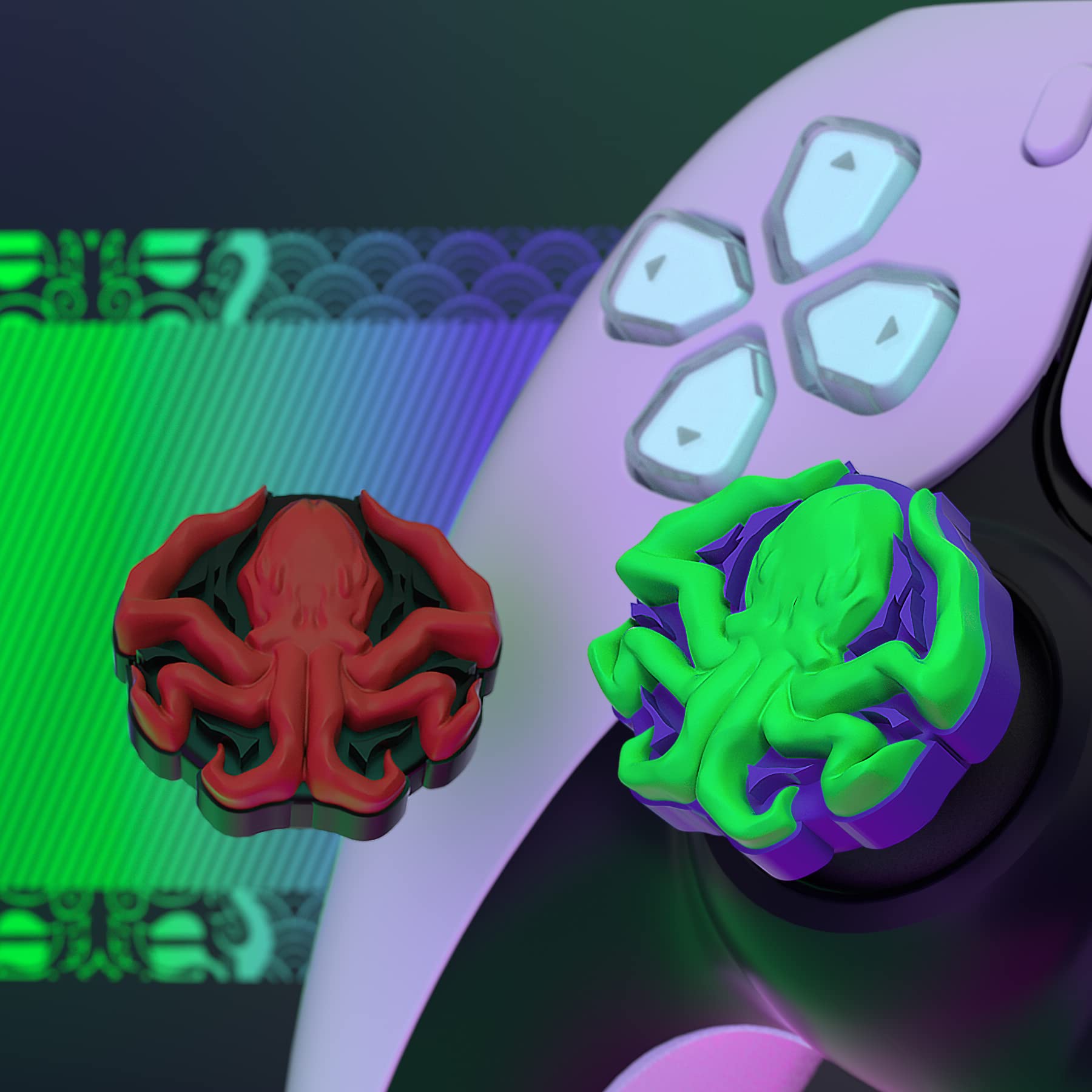 PlayVital Joystick Caps for PS5, PS4, Xbox Series X/S, Xbox One & Switch Pro Controller - Octopus Cthulhu Thumb Grip Accessories for Enhanced Gaming Comfort | Perfect for FPS, Racing & Long Gaming Sessions