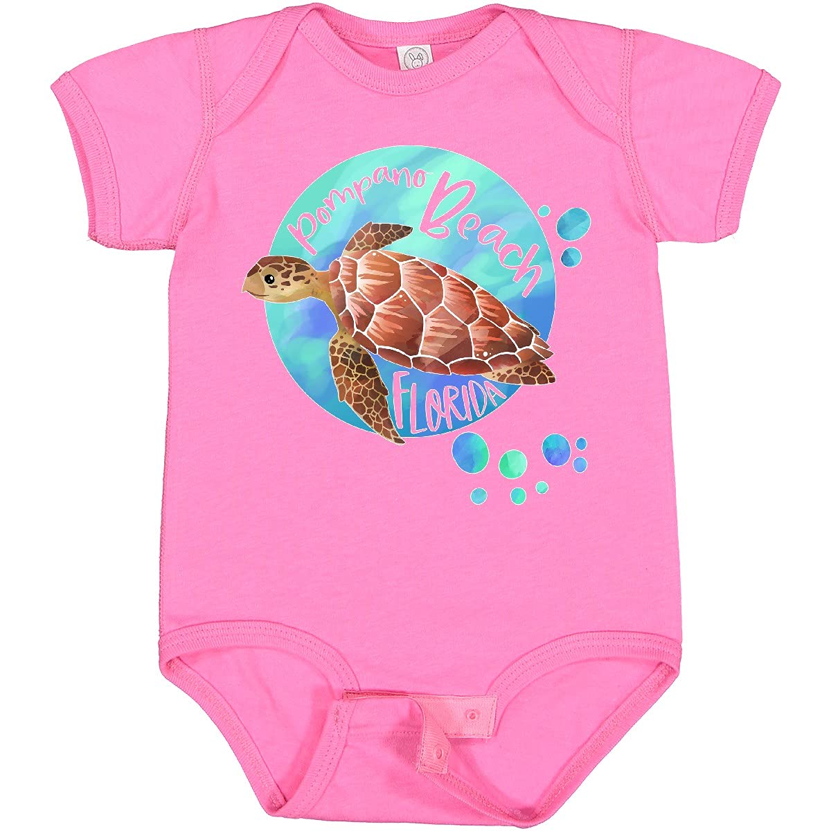 Inktastic Pompano Beach Florida Swimming Sea Turtle with Bubbles Baby Bodysuit - Cute Infant Onesie for Beach Vacations, Pool Parties & Summer Outfits