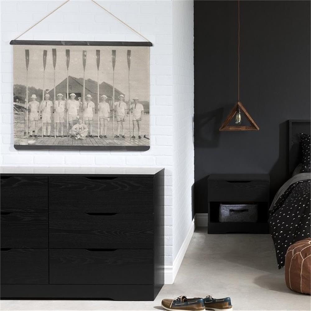 Home Square 2-Piece Bedroom Dresser and Nightstand Set - 6-Drawer Double Dresser with Small Nightstand, Drawer & Shelf - Black - Perfect for Master Bedroom, Guest Room & Apartment Furniture