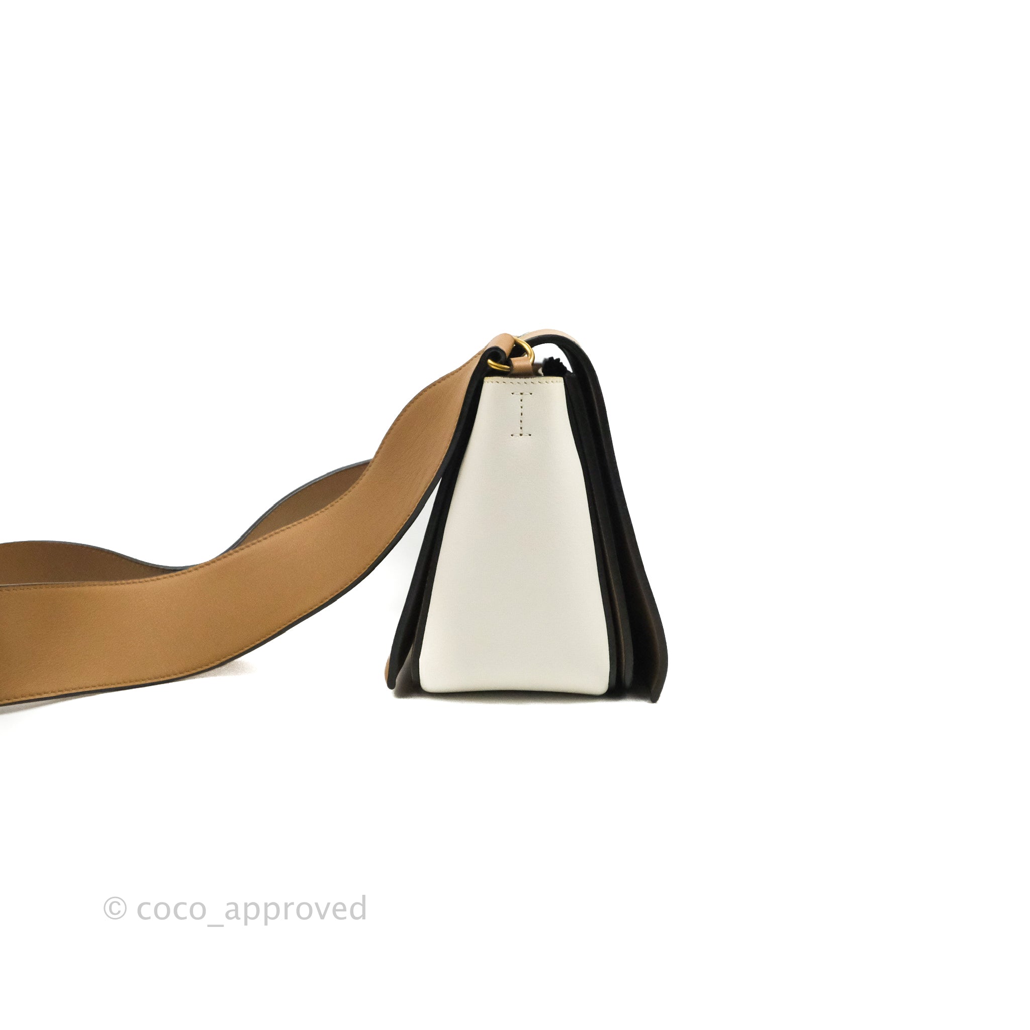 Celine Frame Shoulder Bag in White & Brown Calfskin with Gold Hardware - Luxury Crossbody Purse for Women, Perfect for Work, Travel & Evening Events
