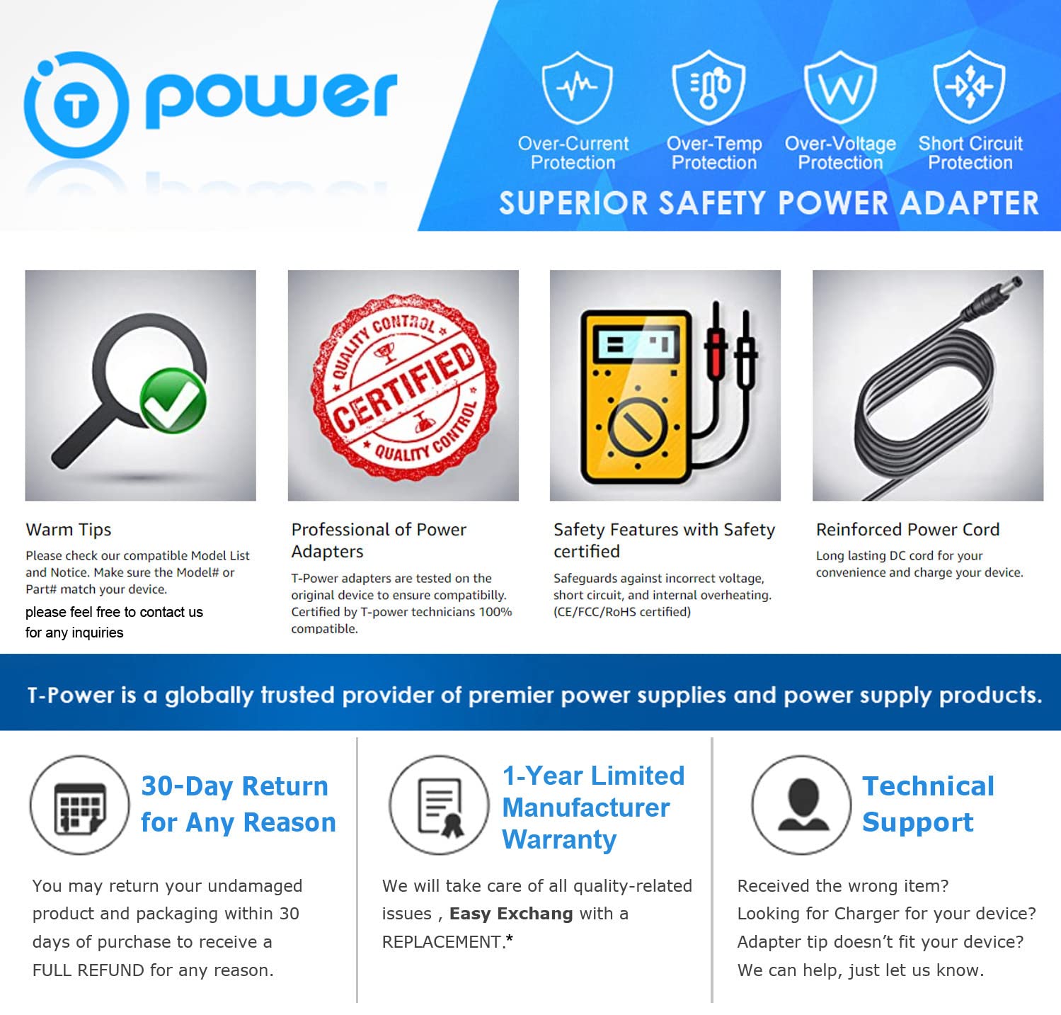 Original T-Power AC/DC Adapter Charger for HP ScanJet 3970 & 3970GC Scanner - Replacement Power Supply Cord with Fast Charging - Perfect for Home Office & Document Scanning