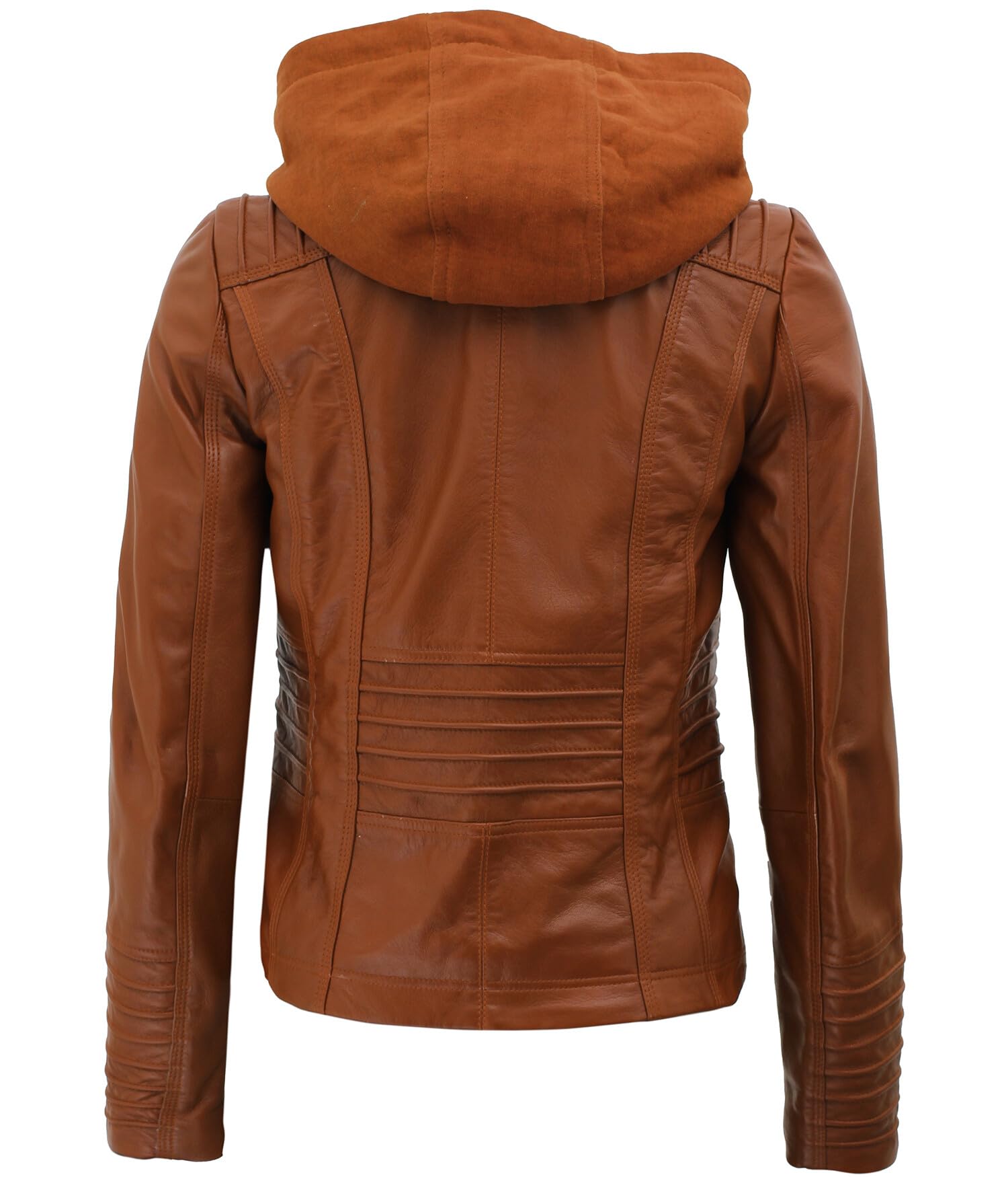 Genuine Lambskin Bomber Jacket for Women - Removable Hood, Stylish & Comfortable Leather Jacket - Perfect for Casual Outfits, Night Outs & Fall Fashion