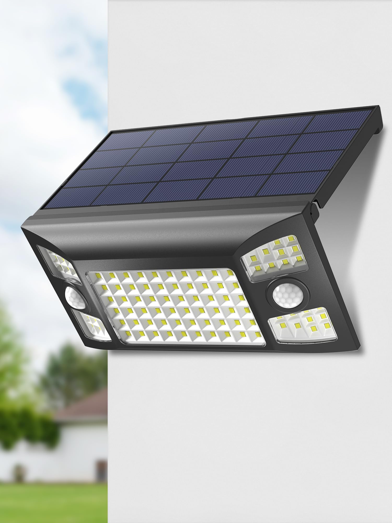 Intelamp Solar Outdoor Lights Waterproof - 1300LM Solar Flood Lights with Dual Motion & Light Sensors, 270° Wide Lighting Angle, 3 Modes - Perfect for Garden, Yard, Patio, Pathway & Driveway Security Lighting