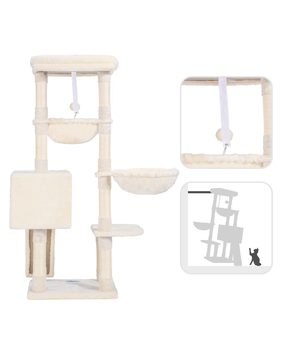Hey-brother Large Cat Tree for Indoor Cats - Multi-Level Cat Tower with Cozy Condo, Plush Bed, Hammocks & Sisal Scratching Posts - Sturdy Cat Furniture for Play, Rest & Scratching (Beige, MPJ006-MM) - Perfect for Small Spaces, Apartments & Multi-Cat Homes