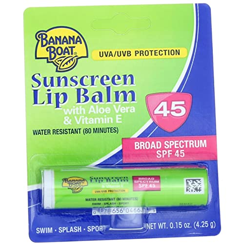Banana Boat Aloe Vera & Vitamin E SPF 45 Sunscreen Lip Balm - .15 oz (6 Pack) | Moisturizing Protection for Outdoor Activities, Beach, Hiking & Daily Use