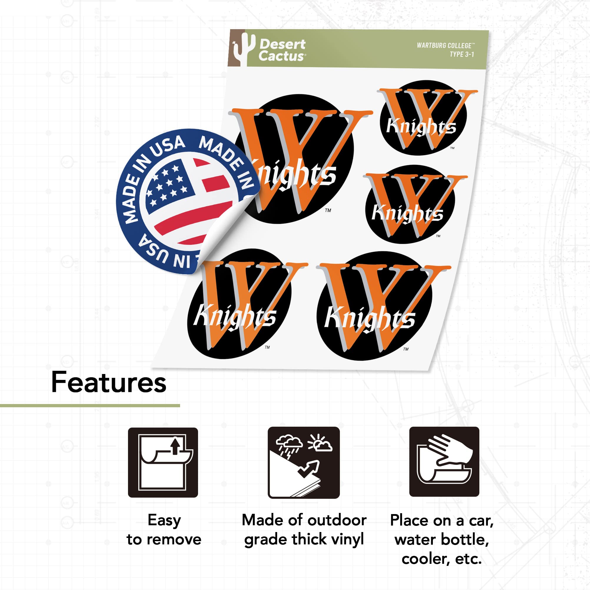Desert Cactus Wartburg College Sticker - Knights Vinyl Decals for Laptop, Water Bottle, Car & Scrapbook - Durable T3 (Type 3-1) - Perfect for School Spirit, College Pride & DIY Crafts